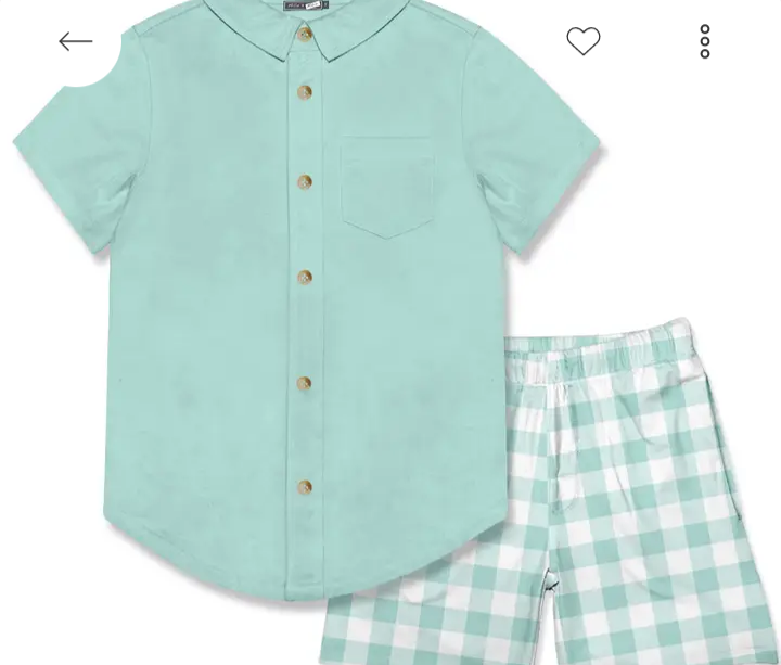 Teal Button Up and Checkered Shorts