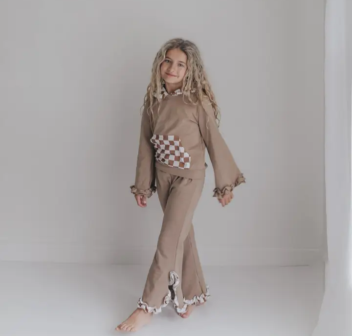Ruffled Tan Checkered Outfit