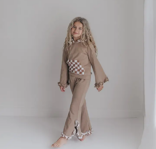 Ruffled Tan Checkered Outfit