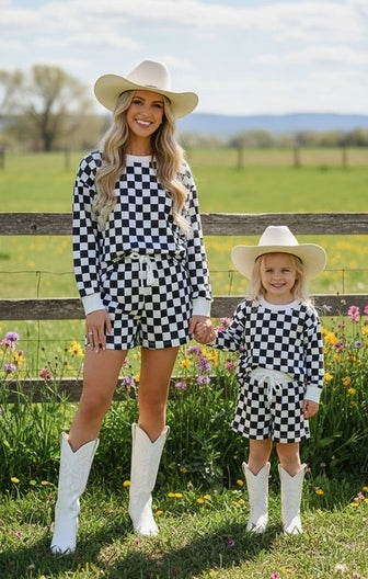 Black Checkered Long Sleeve Outfit